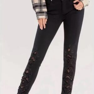 Miss Me Ankle Skinny Black Jeans Distressed Areas Lined With Black Lace Size 29.
